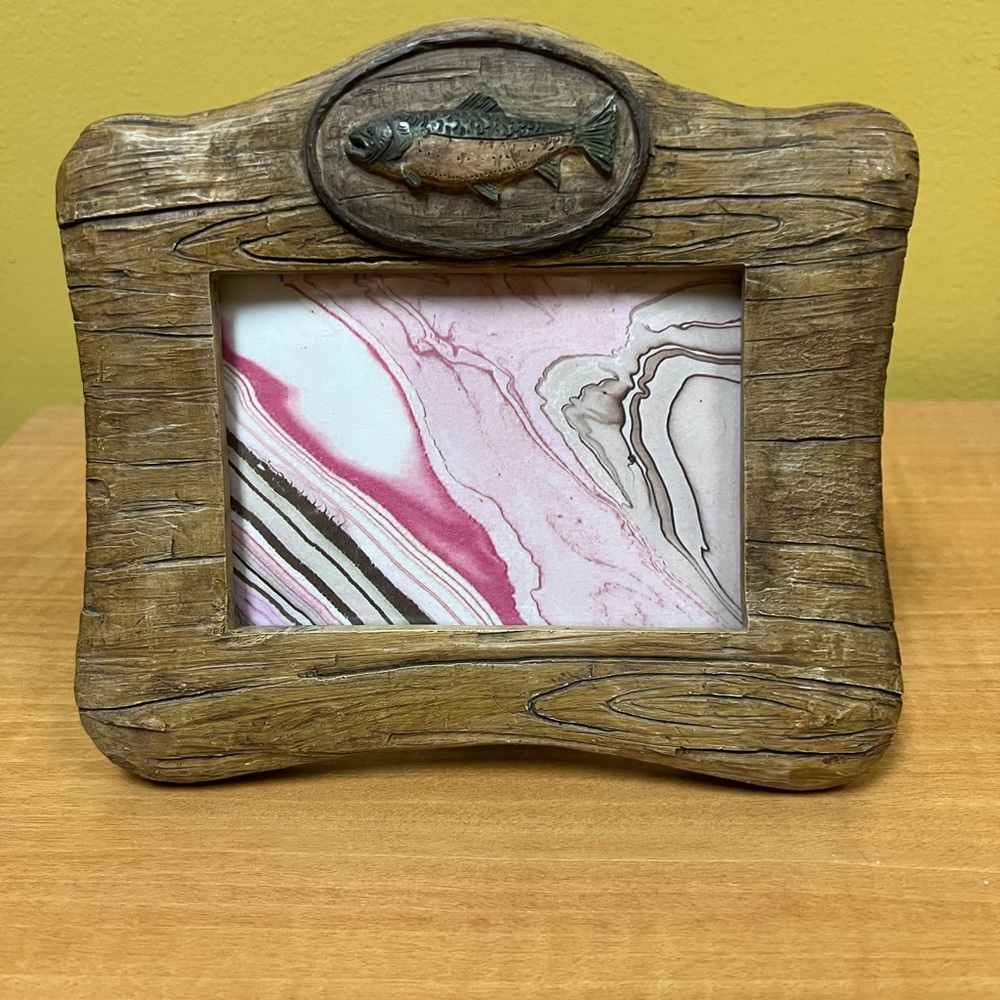 Rustic Brown Picture Frame with Pink Marble Design